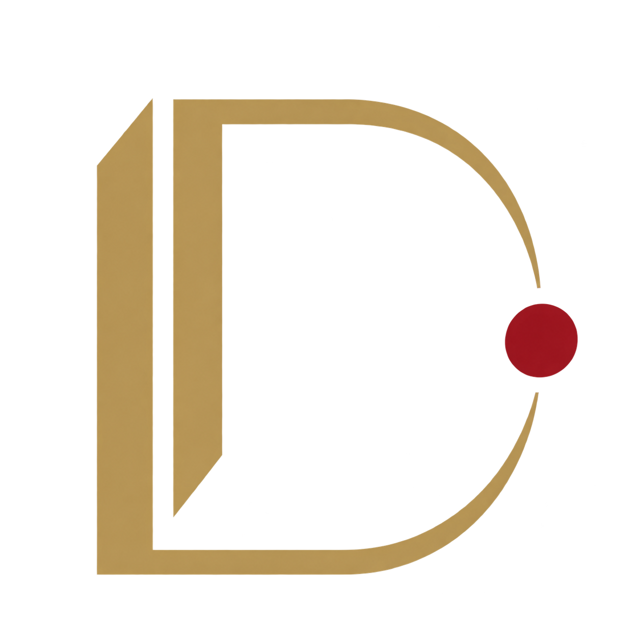 Dolacio Advocacia — D dourado minimalista com ponto rubi, sem balança
